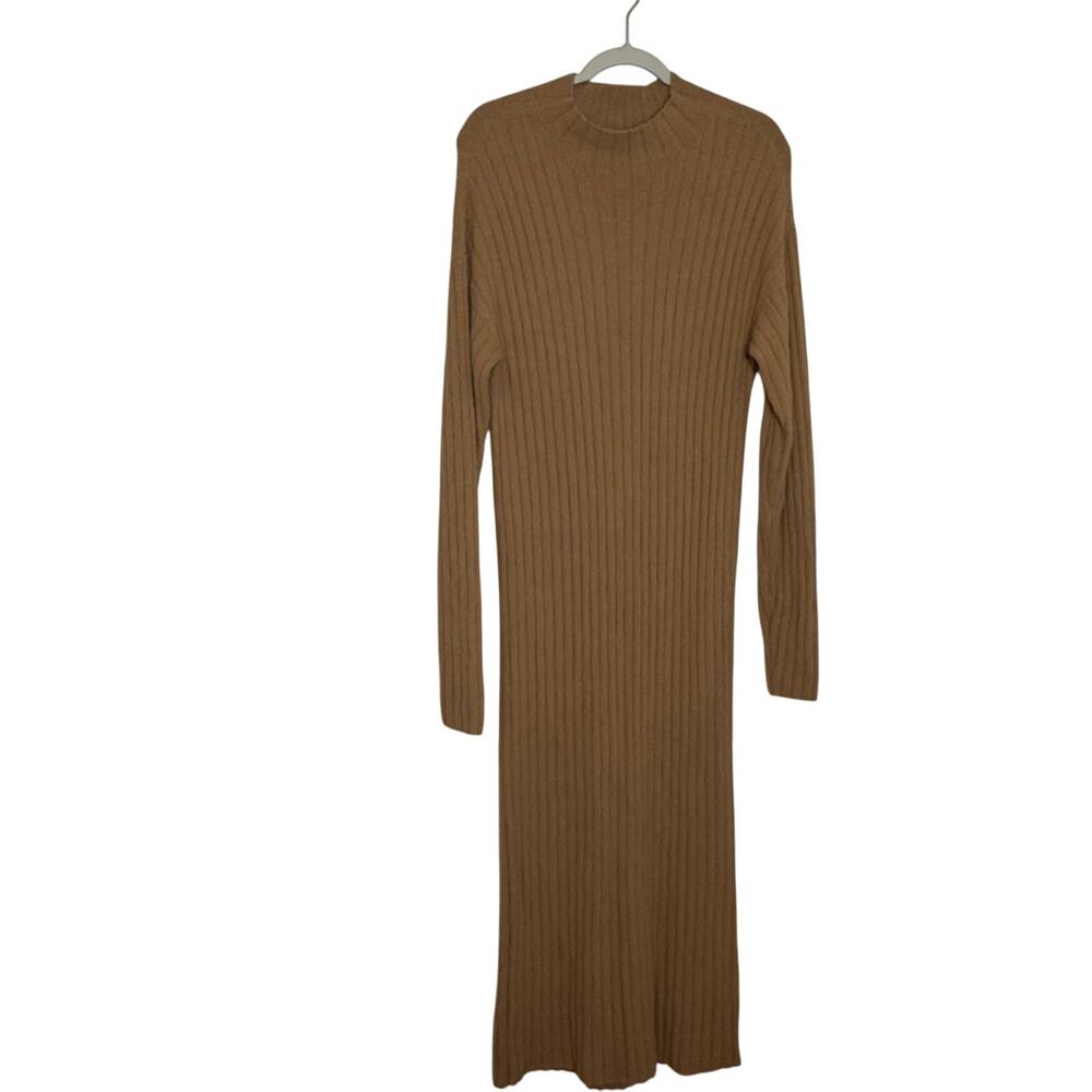 Aerie Ribbed Knit Long Sleeve Sweater Dress Brown Cozy Fall Outfit NWOT Medium - Picture 2 of 6